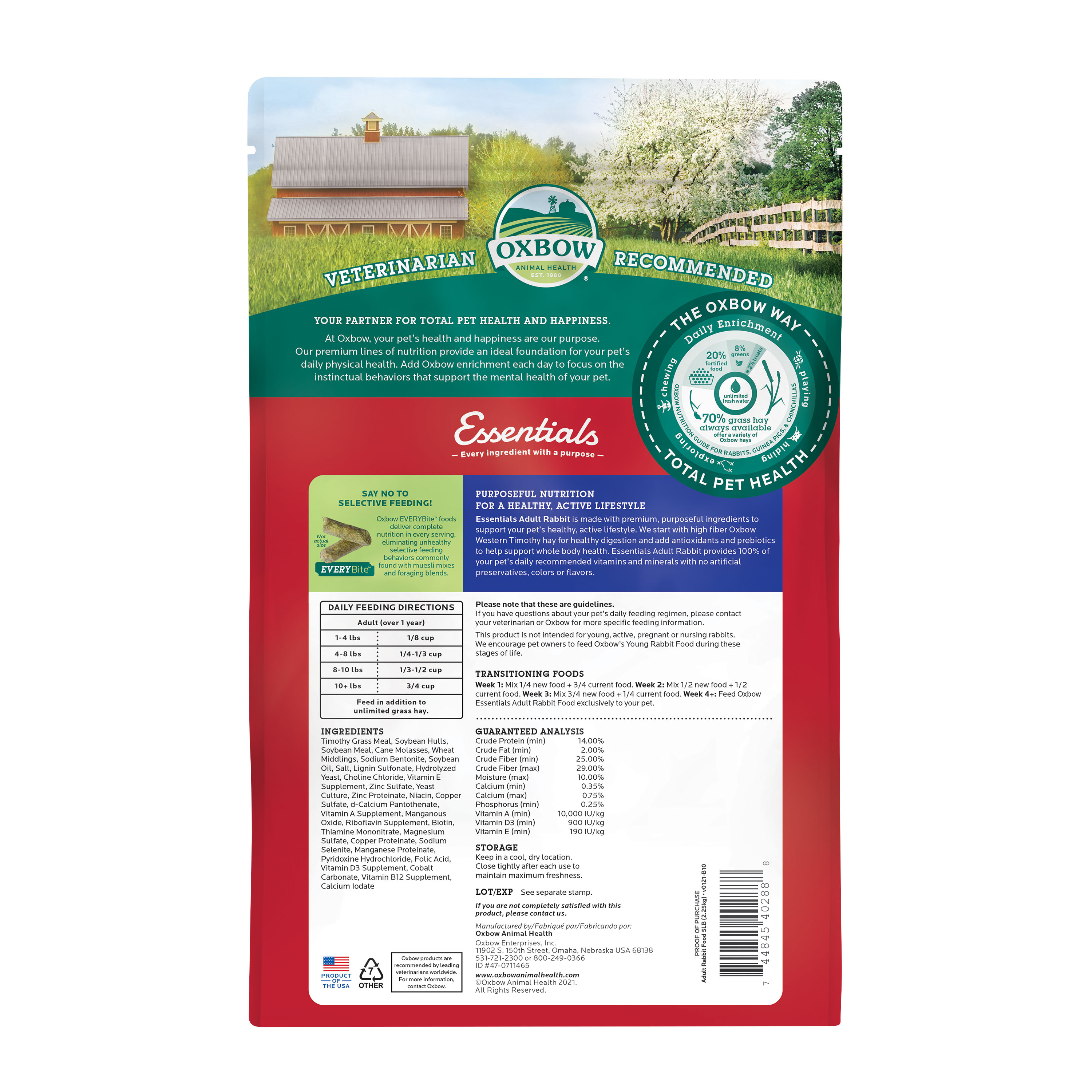 Oxbow Essentials Adult Rabbit Food (5 lb) - 2.25kg