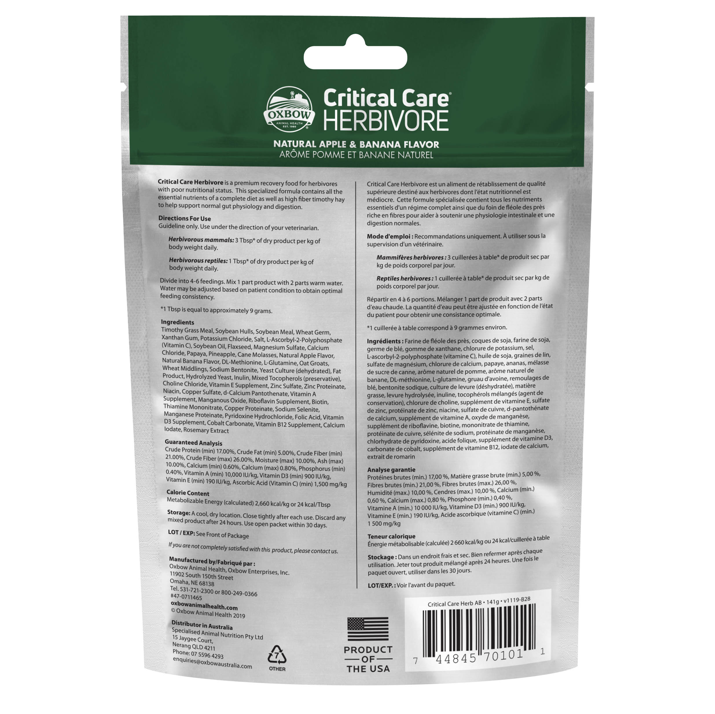 Oxbow Critical Care Herbivore Natural Apple & Banana Flavor (141 g)