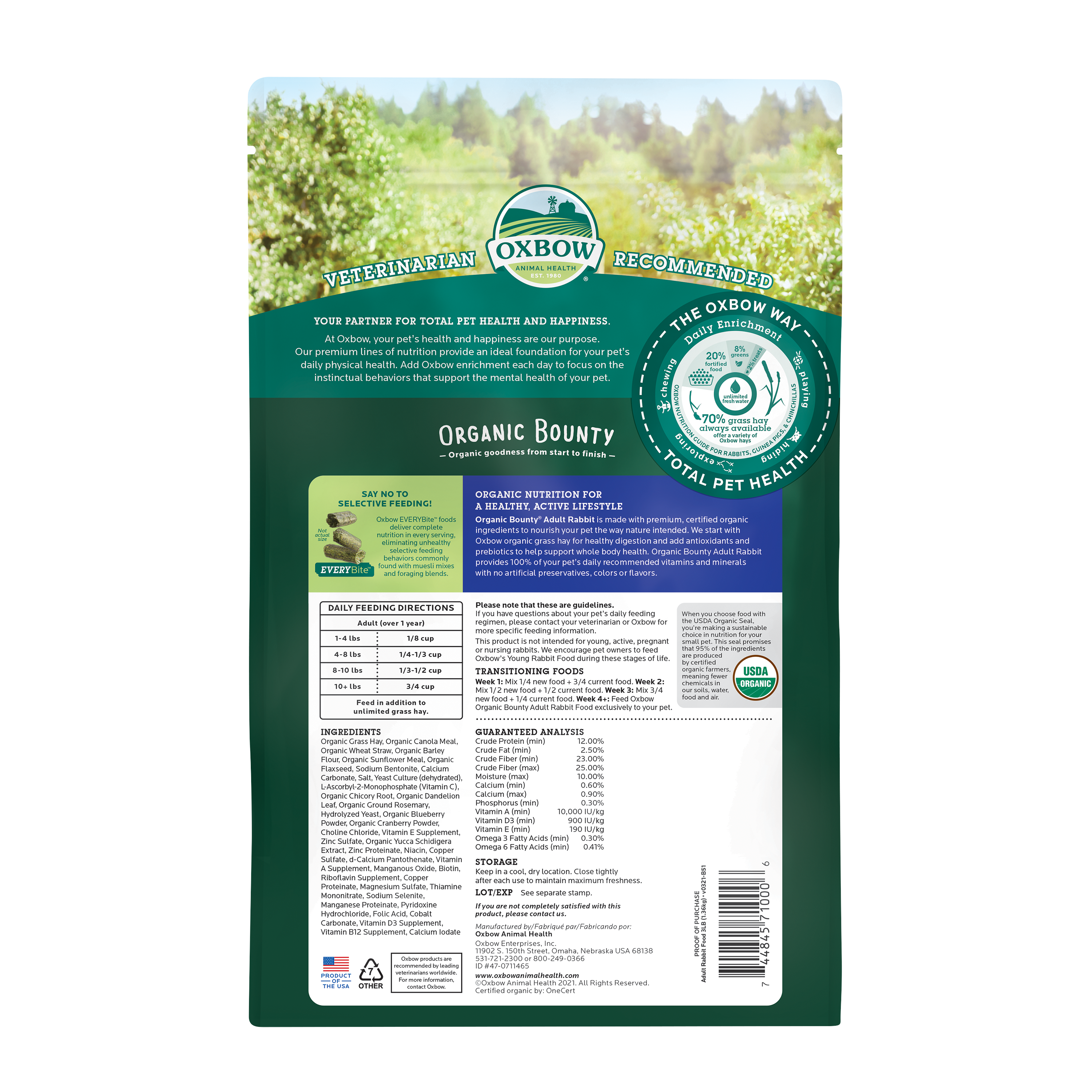Oxbow Organic Bounty - Adult Rabbit Food (3 lb) - 1.36kg