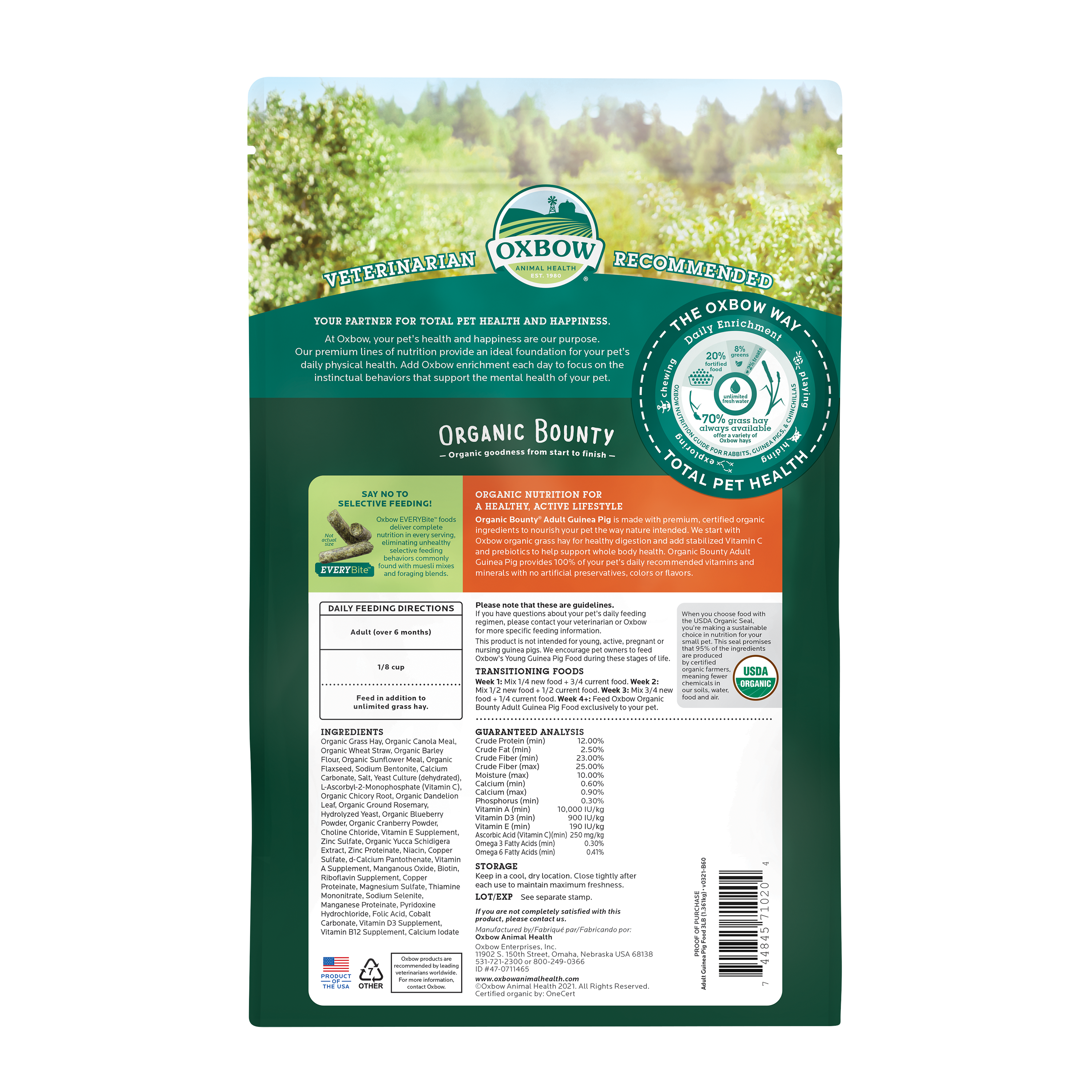 Oxbow Organic Bounty - Adult Guinea Pig Food (3 lb) - 1.36kg