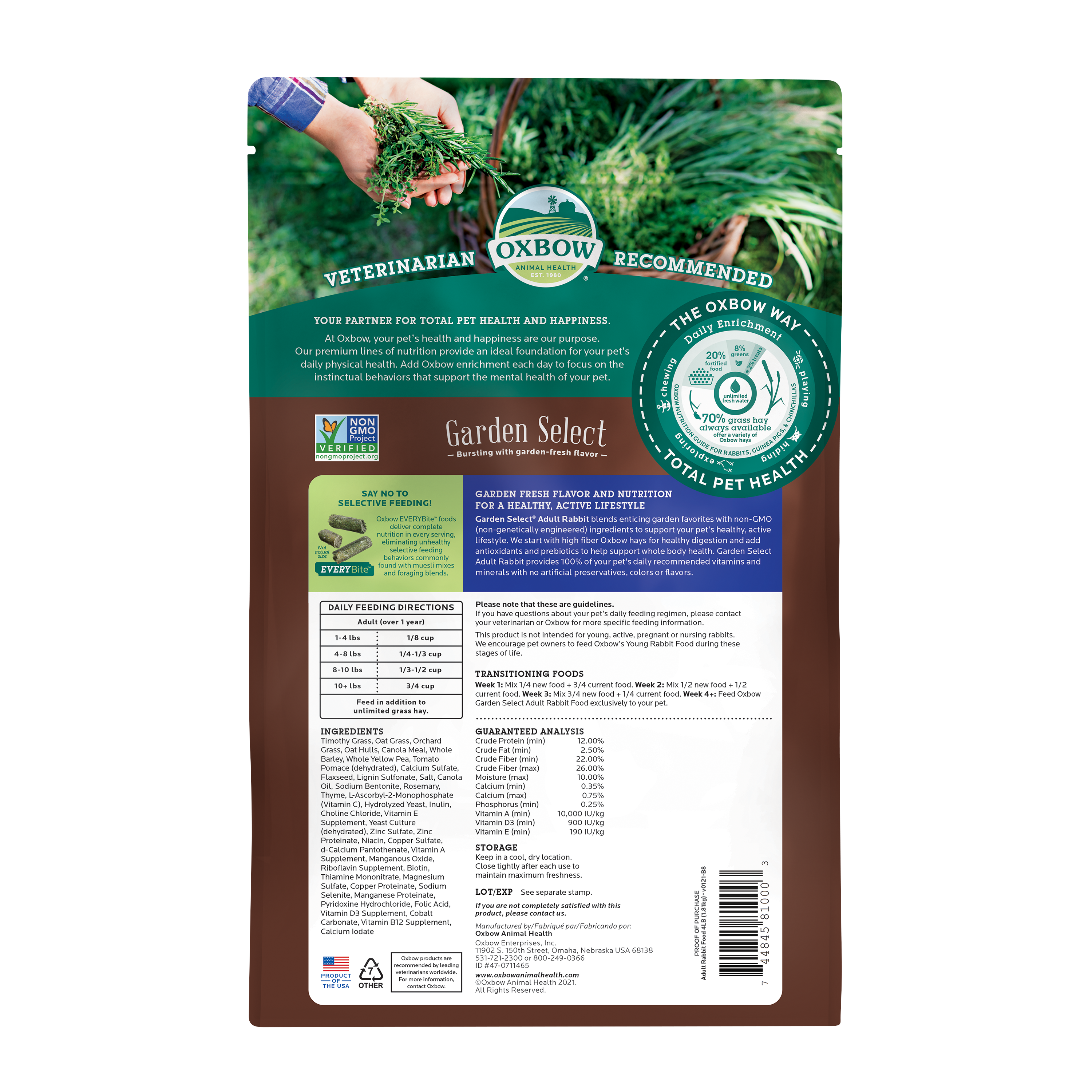 Oxbow Garden Select - Adult Rabbit Food (4 lb) - 1.81kg