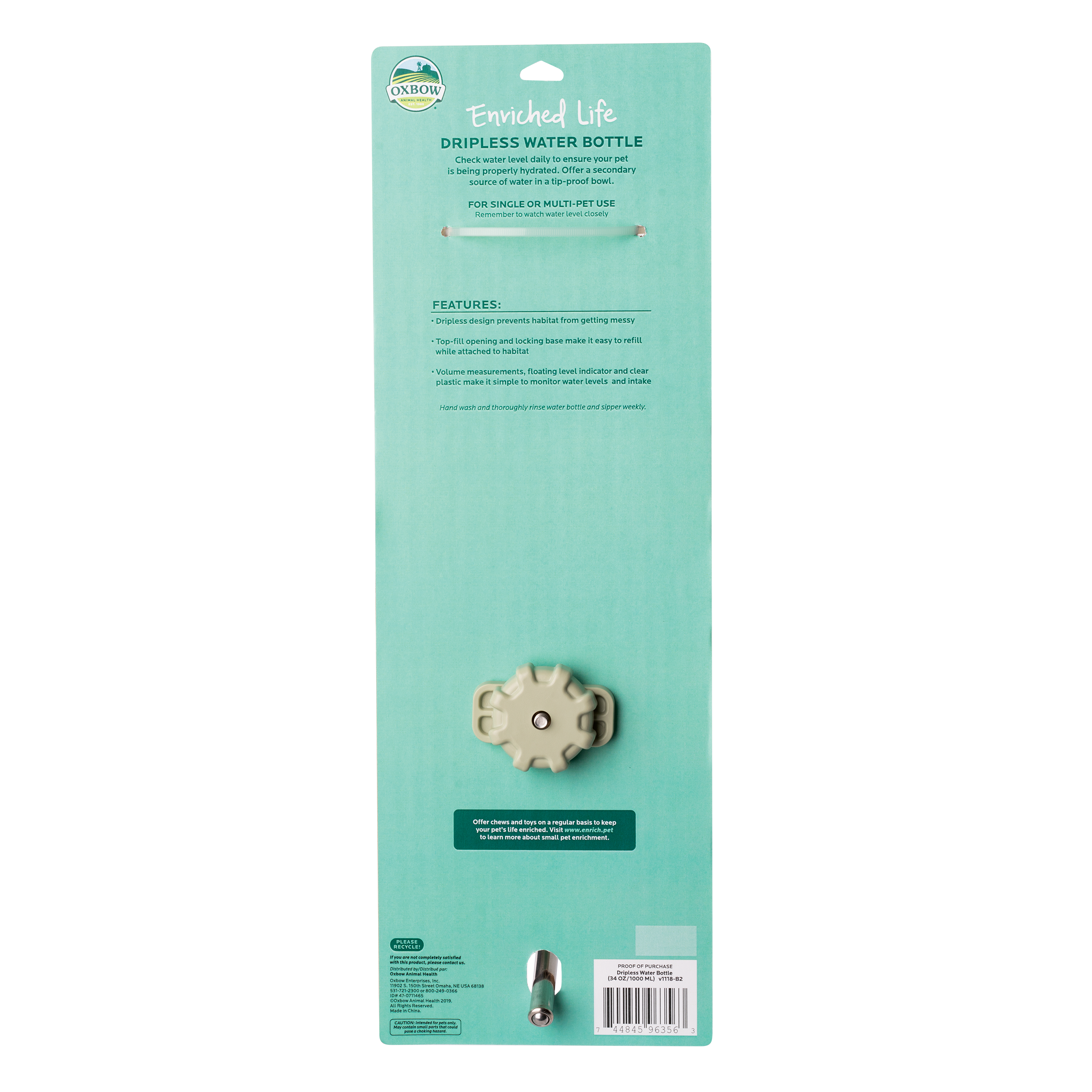 Enriched Life - Dripless Water Bottle (34oz/1000ml)