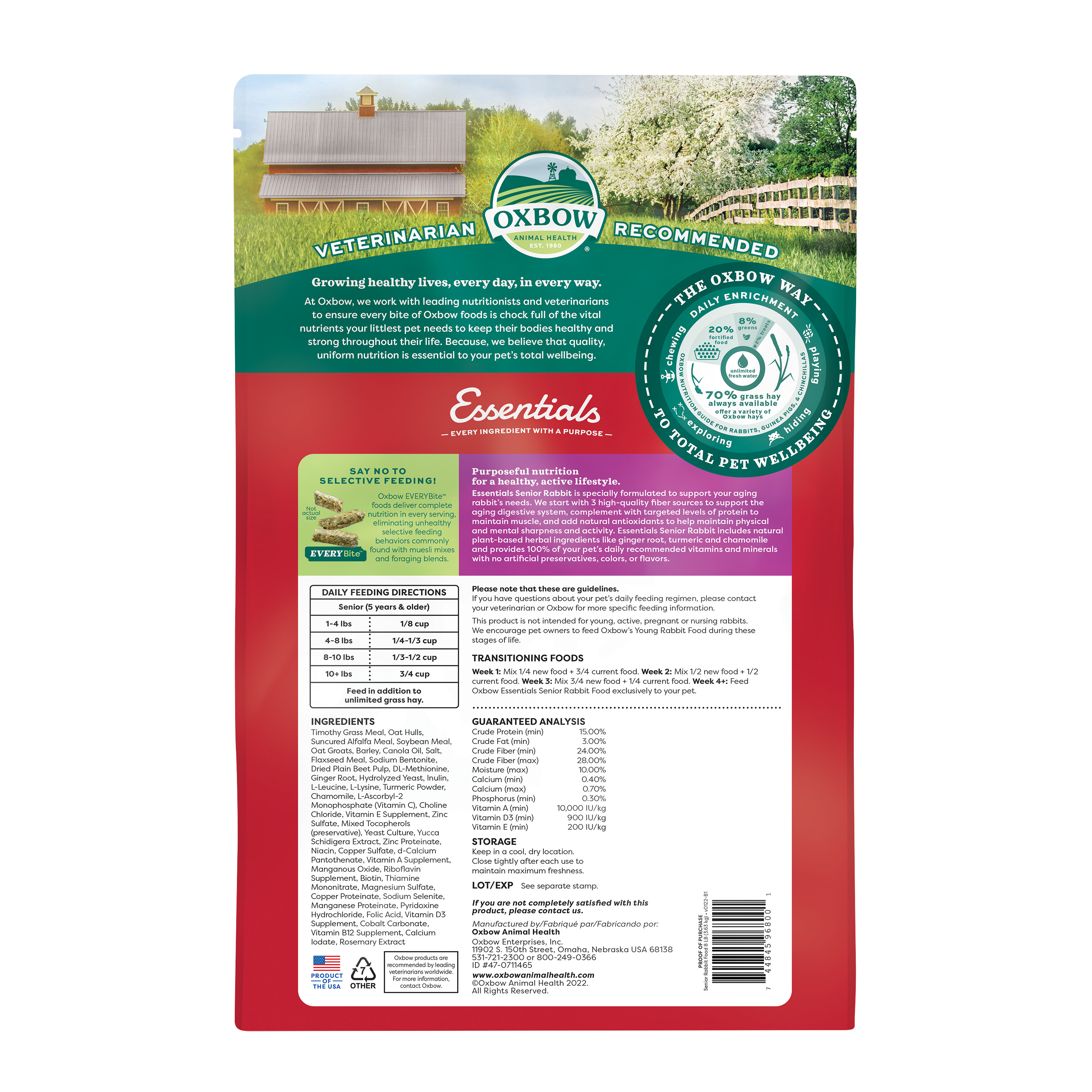Oxbow Essentials Senior Rabbit Food (8 lb) - 3.83kg