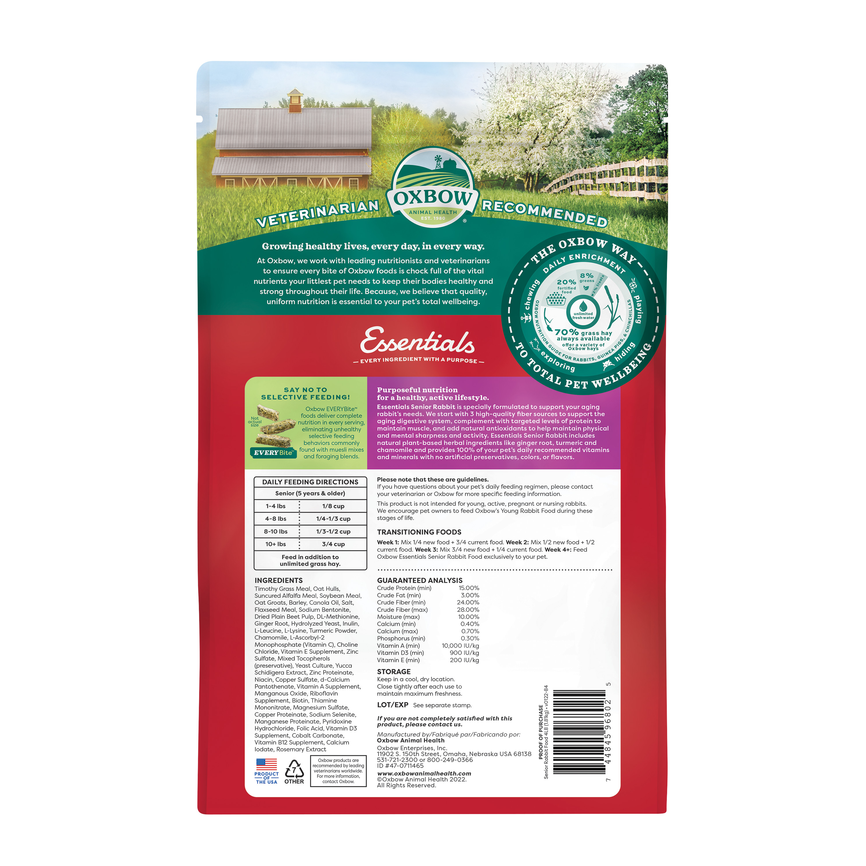 Oxbow Essentials Senior Rabbit Food (4 lb) - 1.81kg