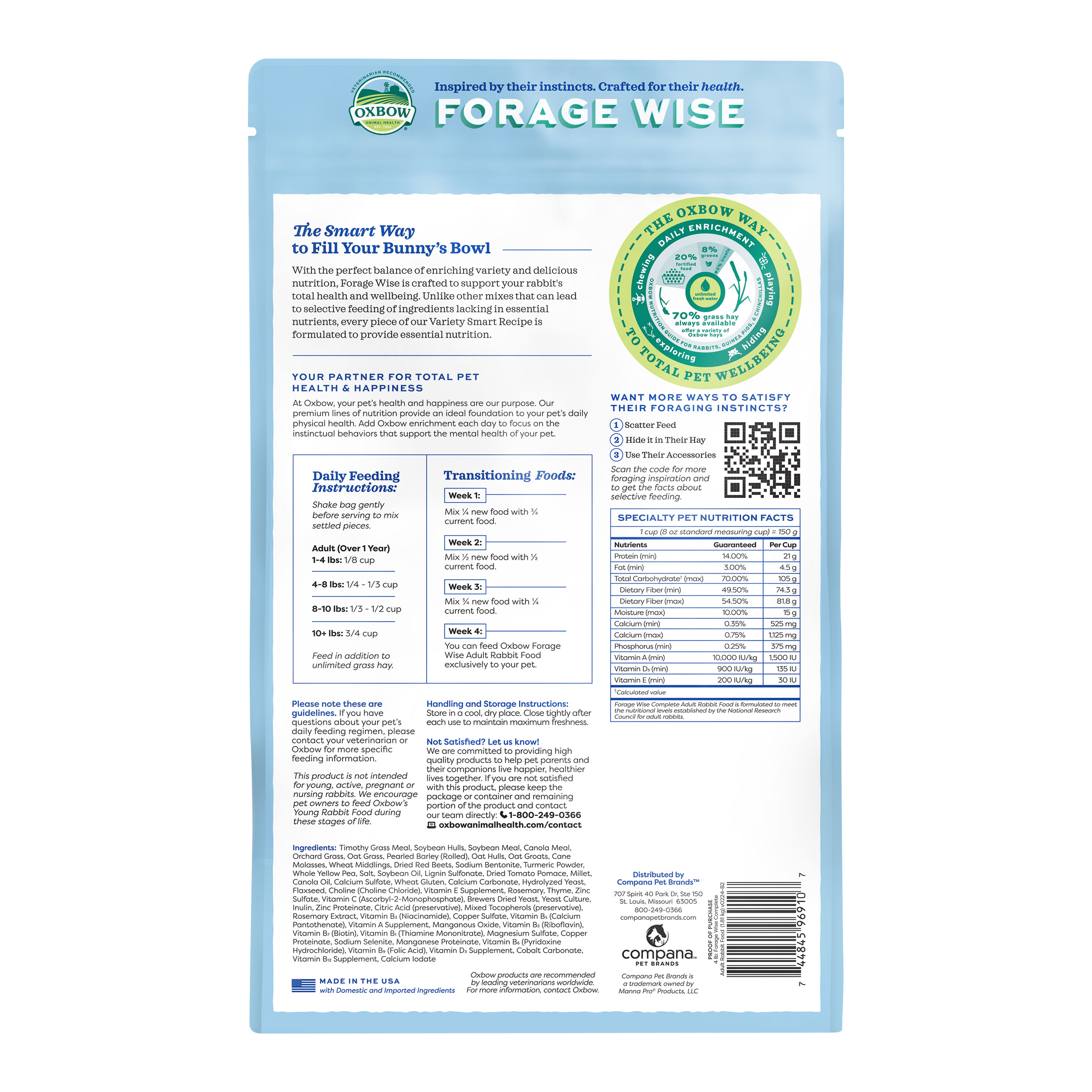 Oxbow Forage Wise Adult Rabbit Food (4 lb) - 1.81kg